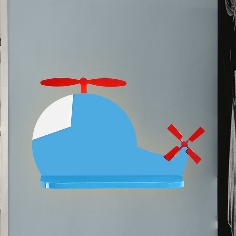 Airplane Wall Lighting Cartoon Metal LED Blue Wall Sconce Lamp in White/3 Color Light for Child Bedroom