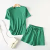 2022 Fashion Clothes Women Summer Short Sleeve T Shirts With Mini Shorts Stretch High Waist Two Pieces Sets Ladies Outfits