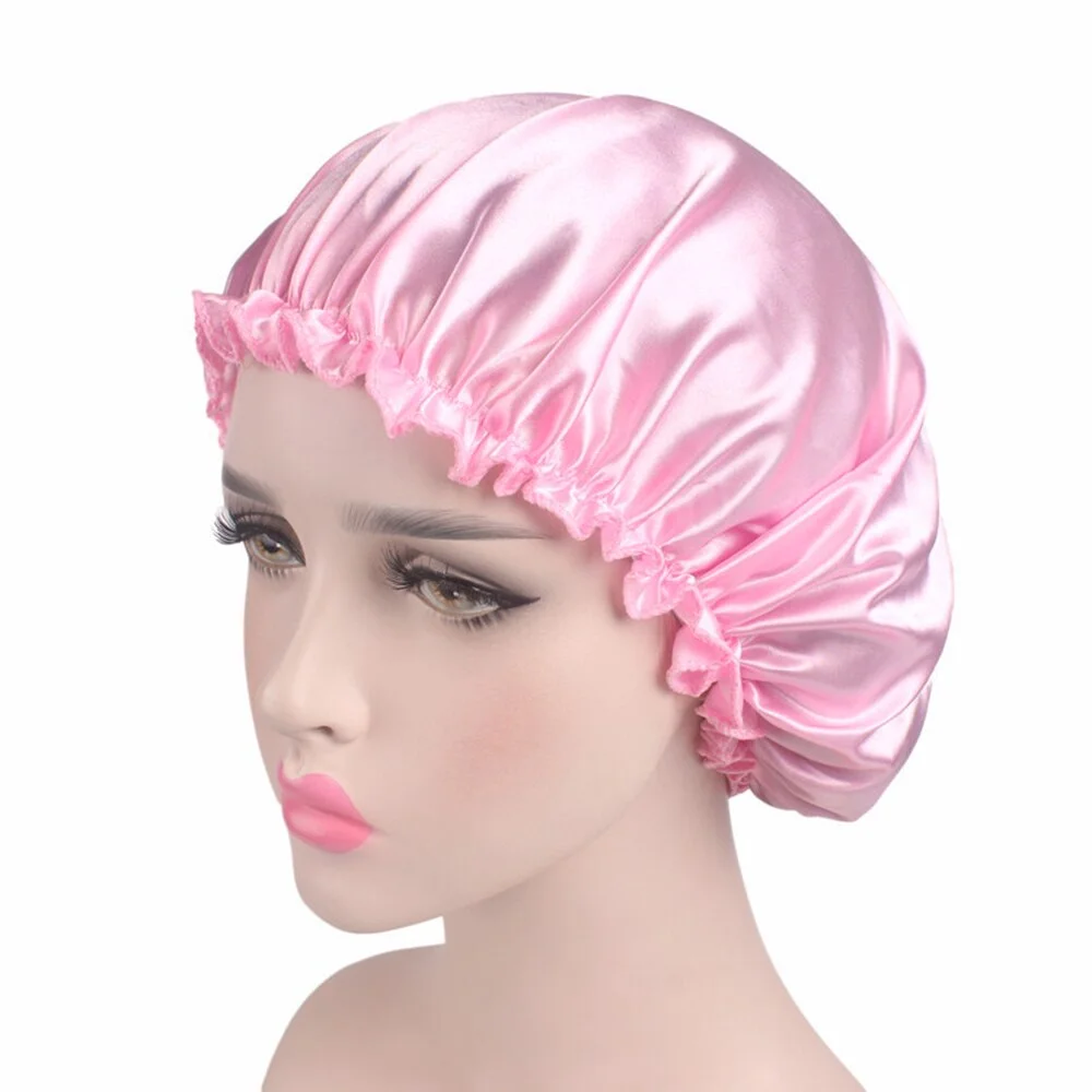 New Soft Silk Women Night Sleep Head Wear Shower Wrap Cap Adjustable Ladies Long Hair Care Bonnet Scraf Satin Hat Accessories