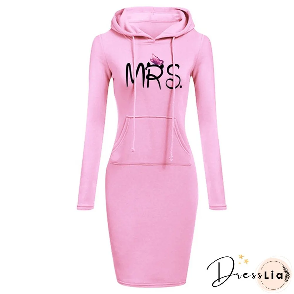 Women's Casual Dress Outdoor Sports Pullover Pocket Hooded Slim Dress