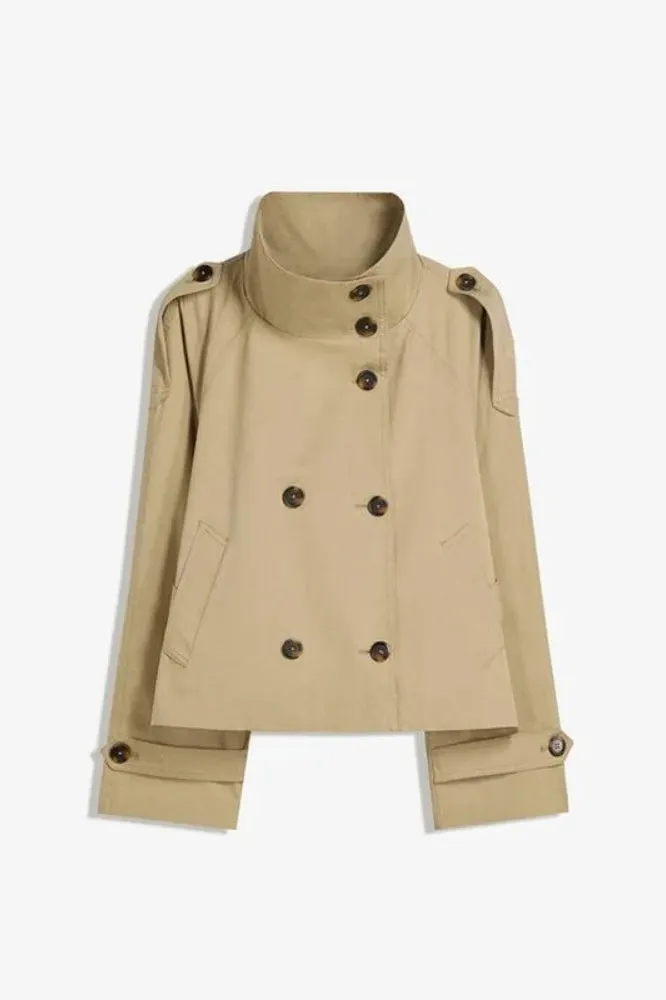 Chic Stand Collar Cropped Trench Coat