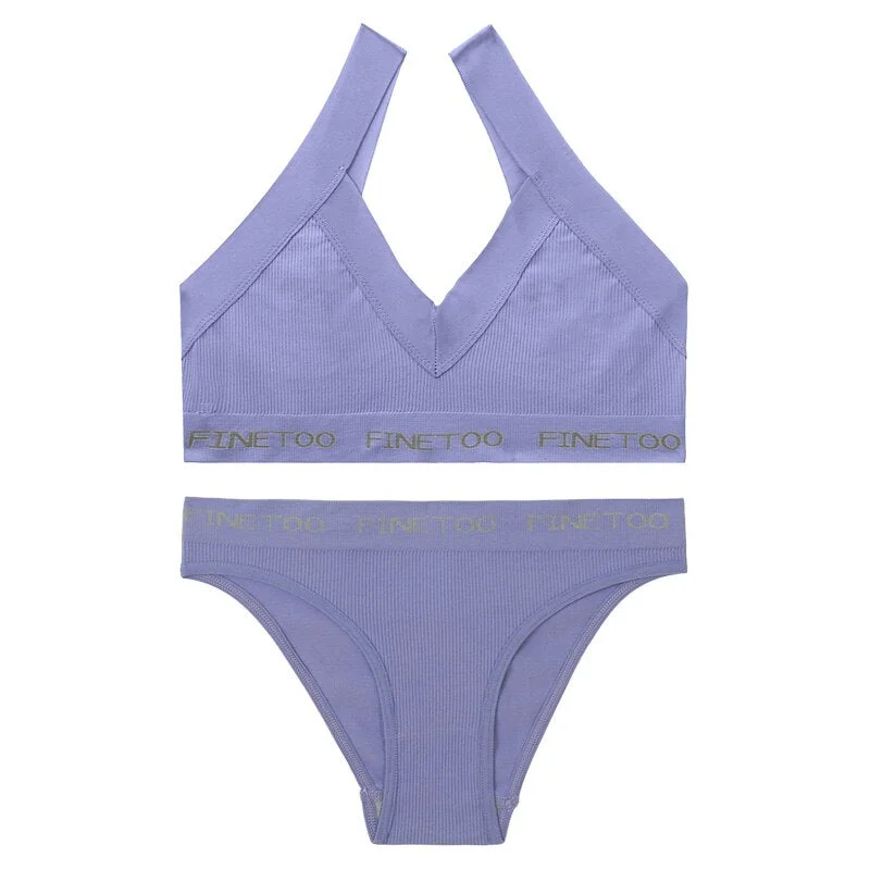 FINETOO Women Bra Set Seamless Bralette Crop Top + Pantys Brassiere Suit Fitness Underwear Lingerie Female Push Up Sexy Tank Top