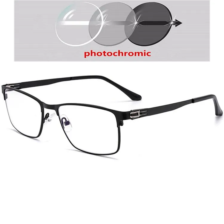 Full Frame Sun Photochromic Gray Square Prescription Eyeglasses Men ...