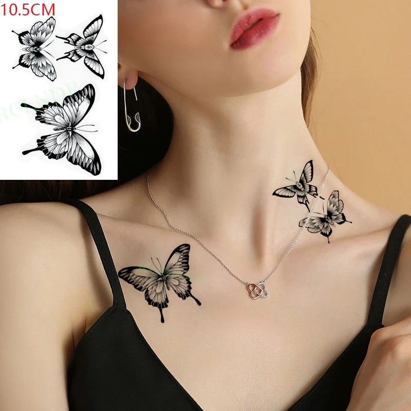 Waterproof Temporary Tattoo Sticker ins Butterfly black white sexy Body Art flash tatoo fake tatto for Women Men