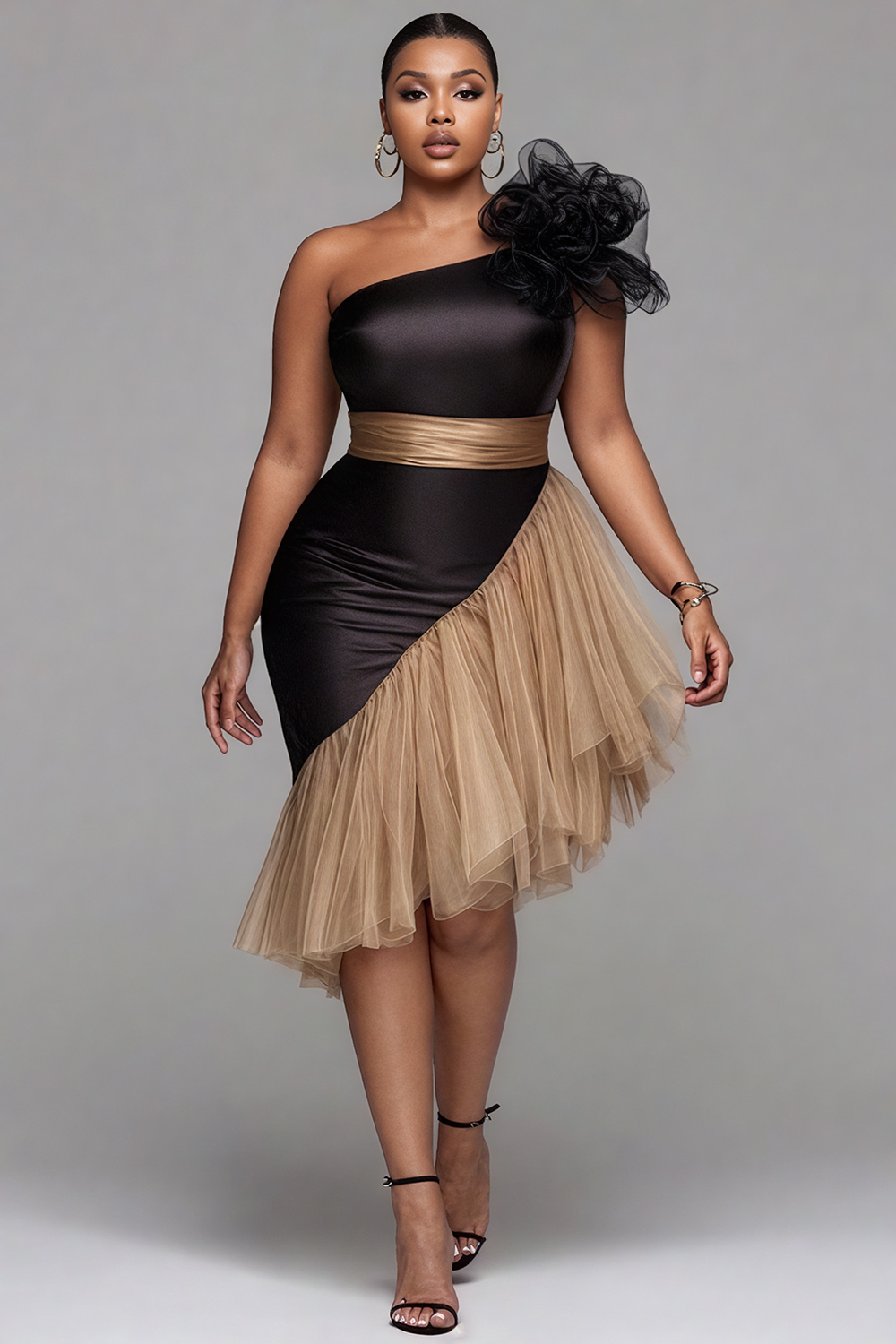 Xpluswear Design Plus Size Cocktail Party Tulle Black One Shoulder ...