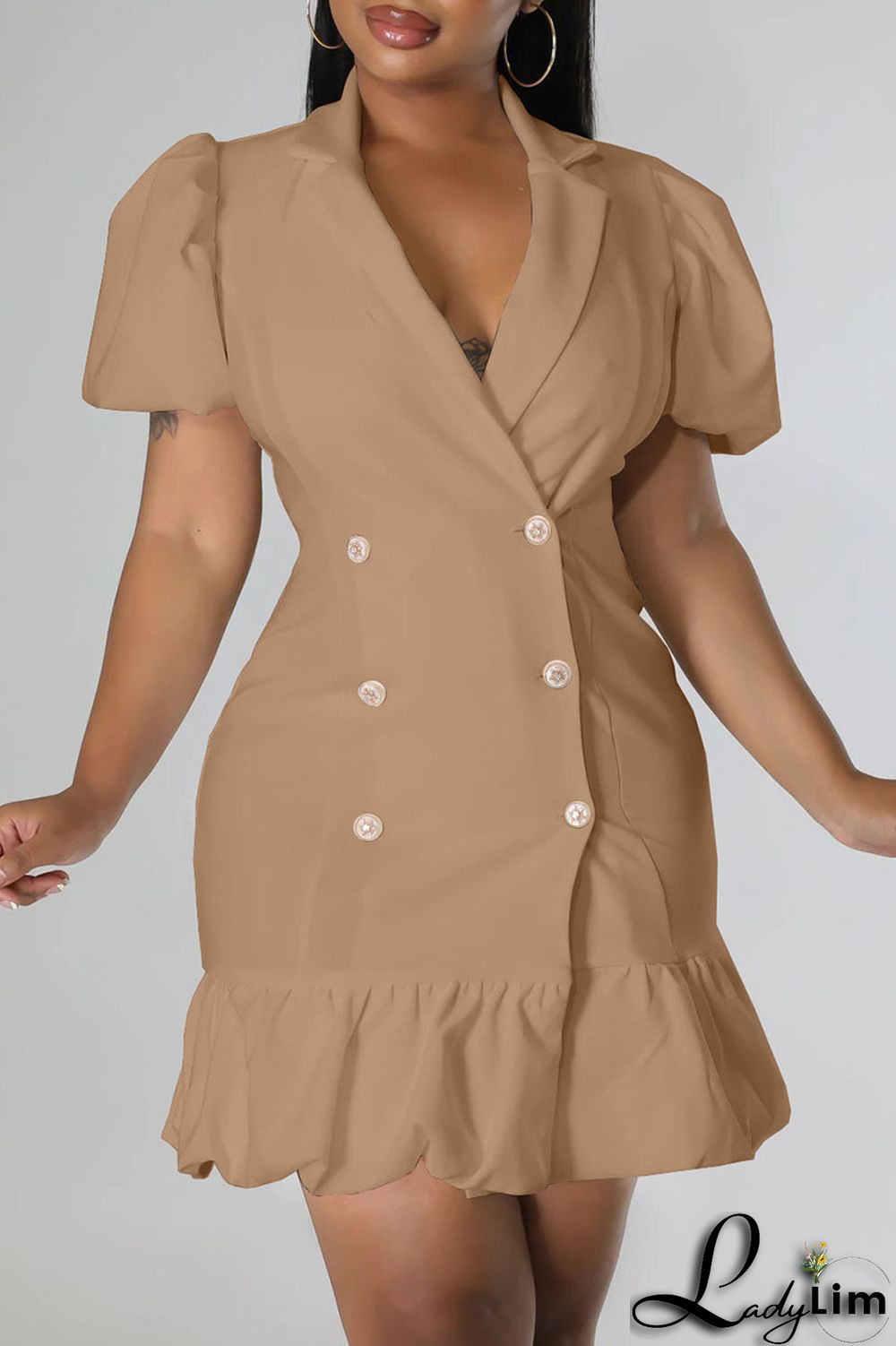 Rose Red Casual Sweet Solid Patchwork Buckle Flounce V Neck Straight Dresses