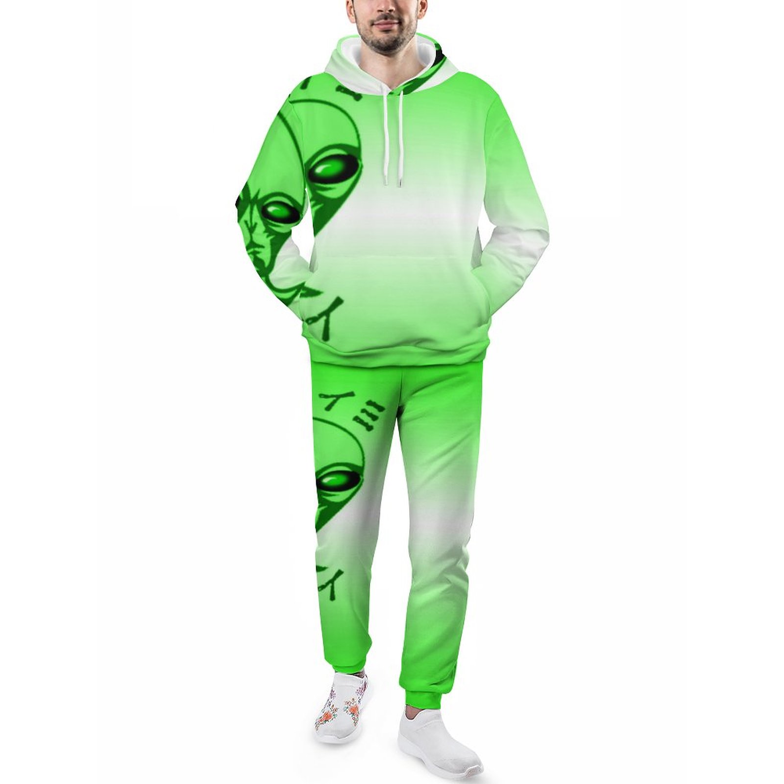 Nbk Neon Alien Love Black Light Rave Men's Tracksuit 2 Piece Hoodie Sweatsuit Sets Guys Casual Jogging Athletic Suits