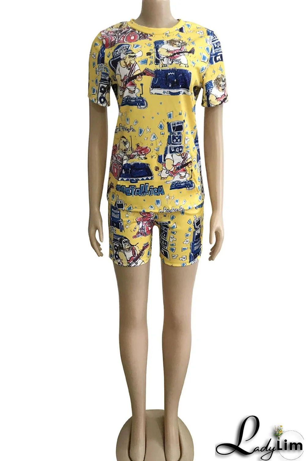 Green Street Print Patchwork O Neck Short Sleeve Two Pieces