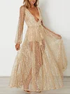 Spangle Plunging Long Sleeves Maxi Dresses