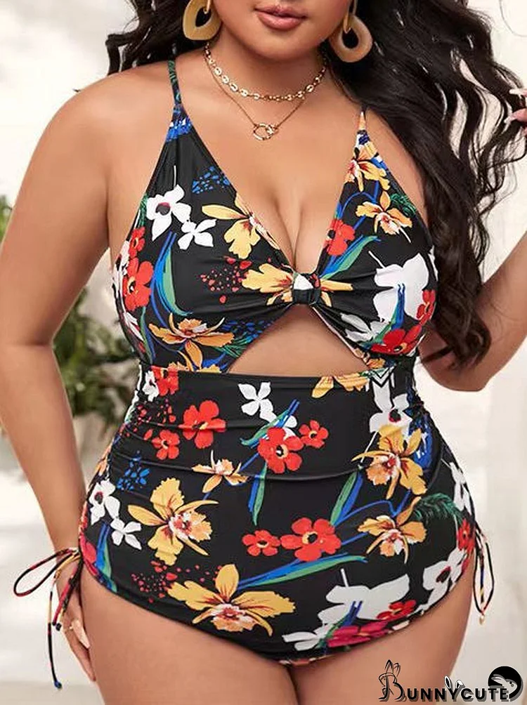 Plus Size Floral Printed Graphic One Piece Swimwear