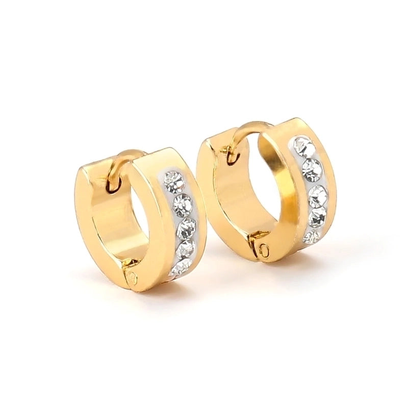 1 Pair Elegant Minimalist Geometric 304 Stainless Steel Zircon 18K Gold Plated Huggie Earrings