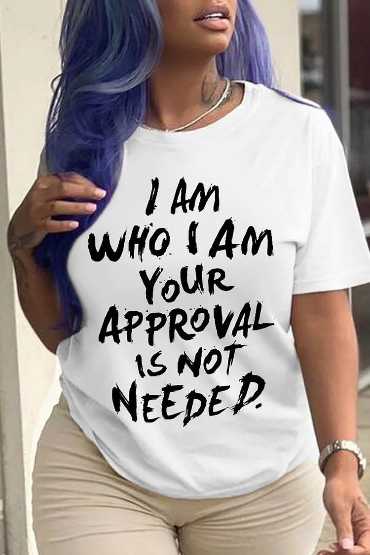 Plus Size Casual T-Shirt White Cotton Letter Print Round Neck Short Sleeve T-Shirt