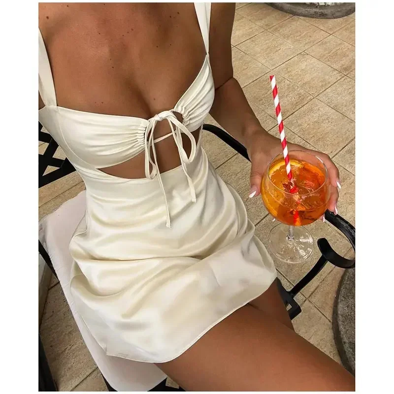 Ladies' Elegant Sexy Slim Beautiful Backless Summer Sleeveless Square Neck Ruffles Tiered Mini Dress
