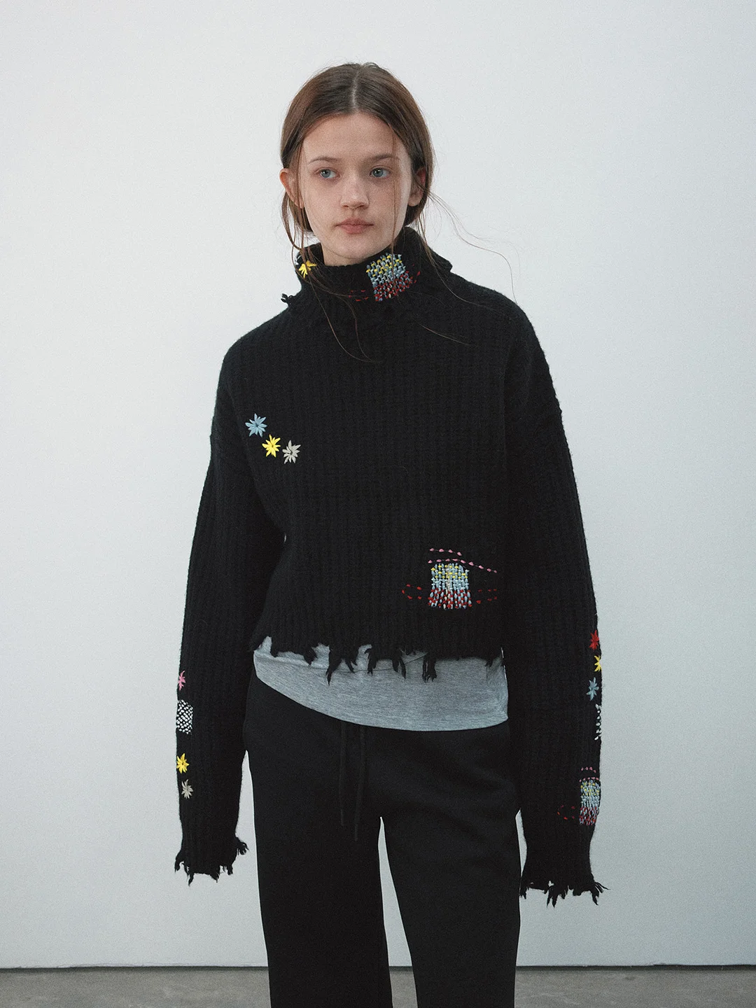 Toloer [Daihe] Winter New Casual High Collar Full Wool Fun Embroidery Short Woolen Jacket H7932-Outfit Ideas