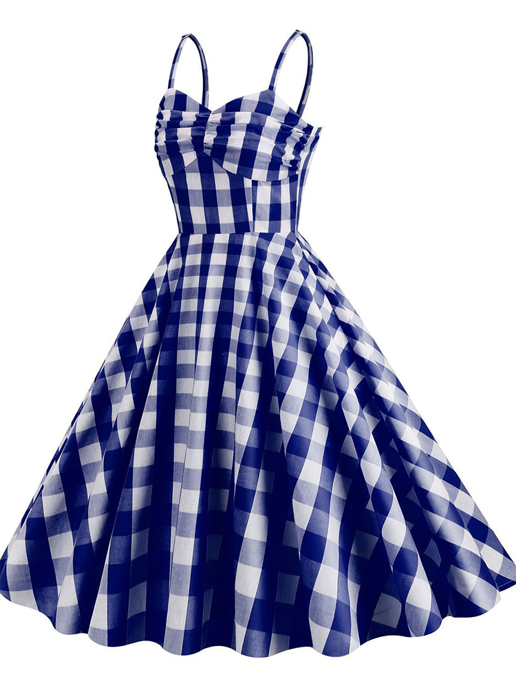 Classic Plaid Pleateed Wide Skirt Midi Dress wearshes