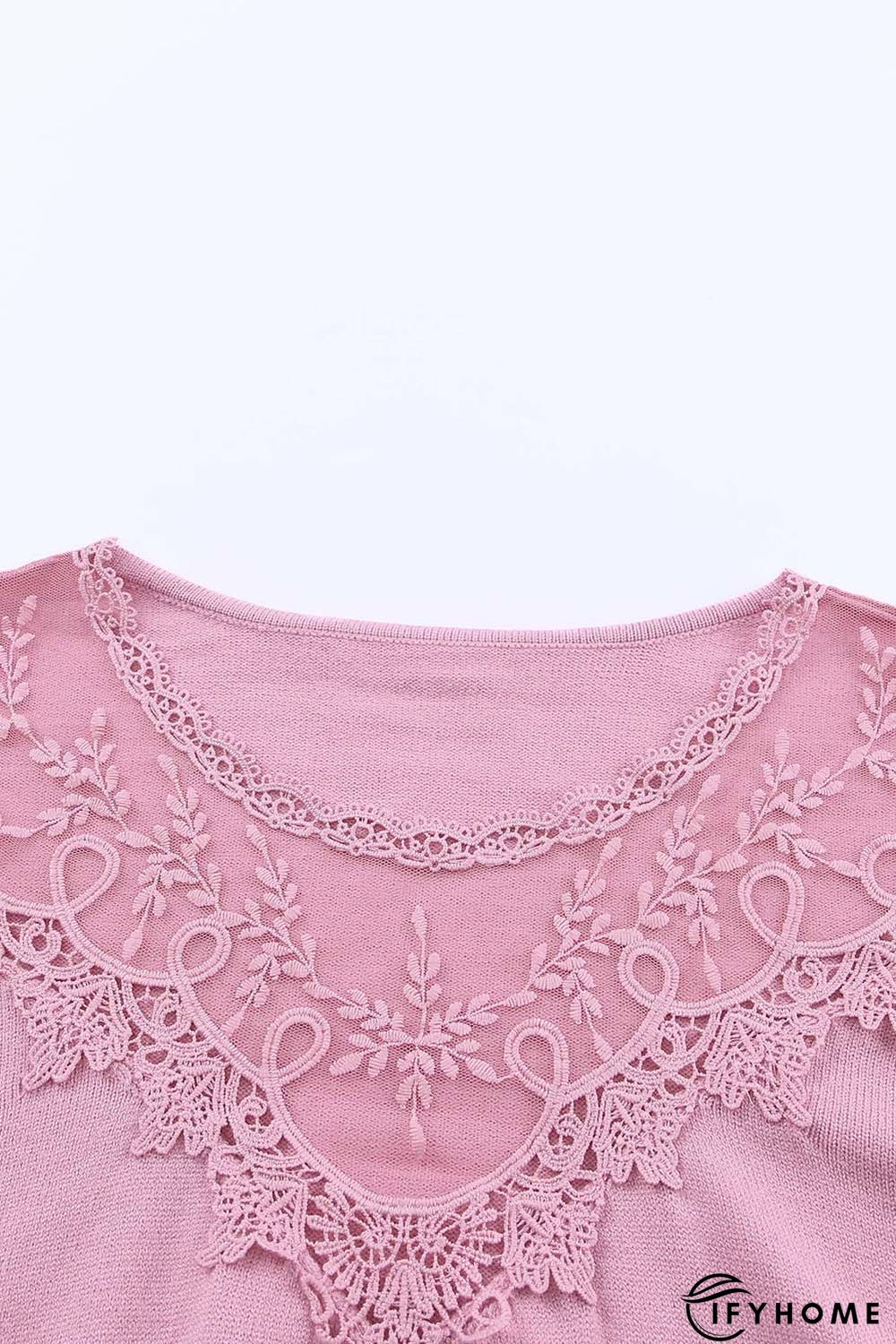 Pink Lace Splicing Knitted Sweater | IFYHOME