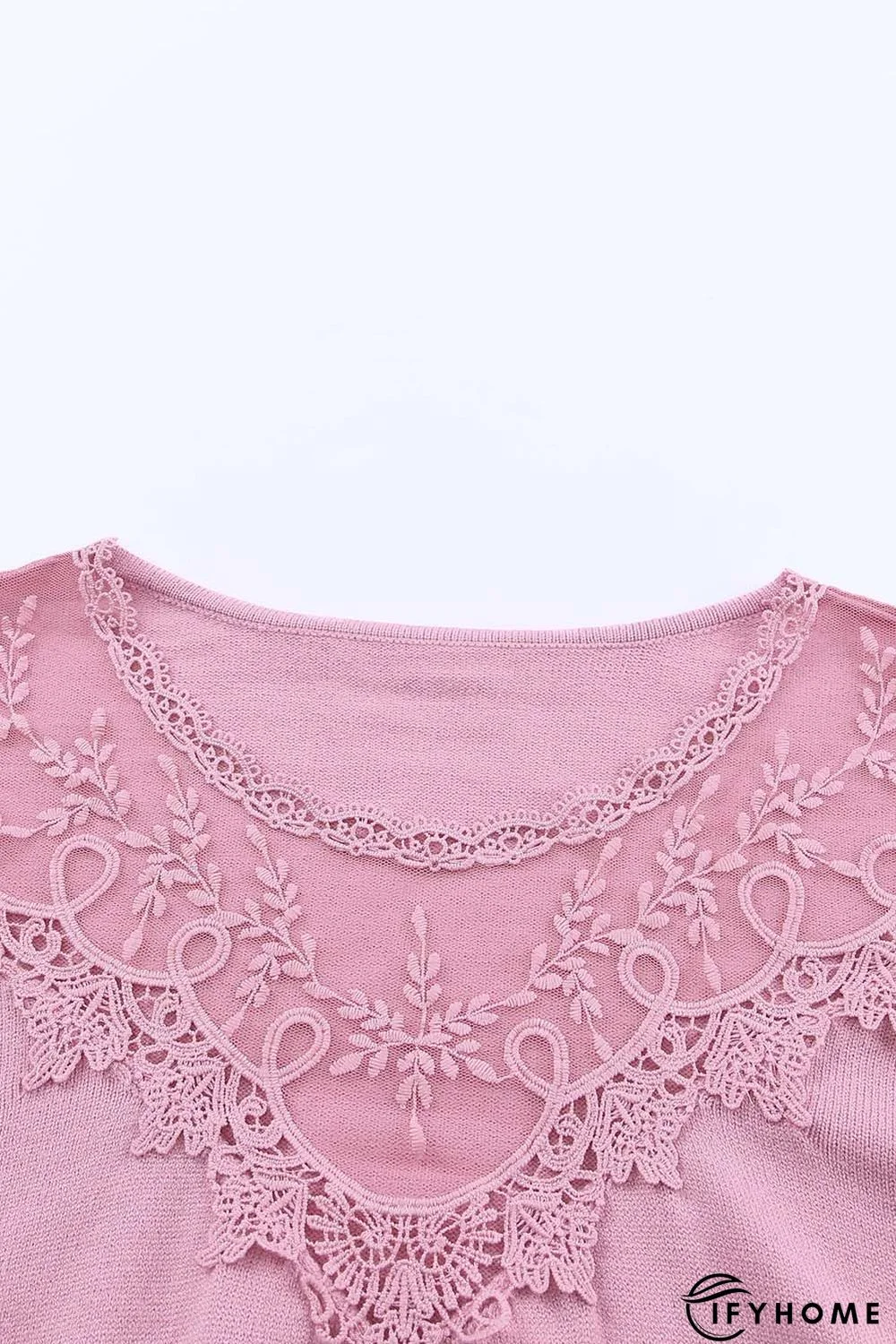 Pink Lace Splicing Knitted Sweater | IFYHOME