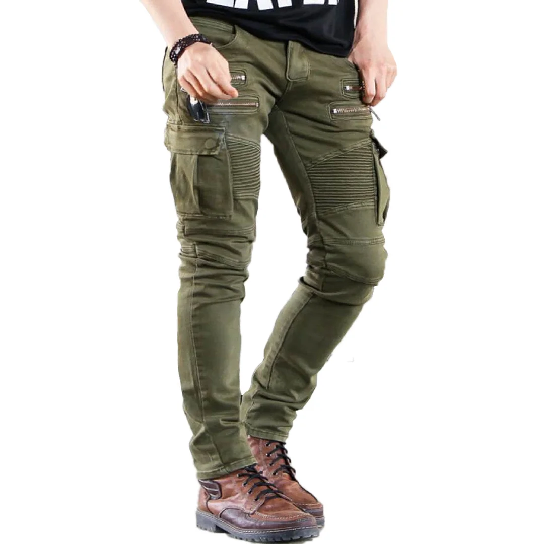 Men's outdoor stretch wear-resistant pleated jeans