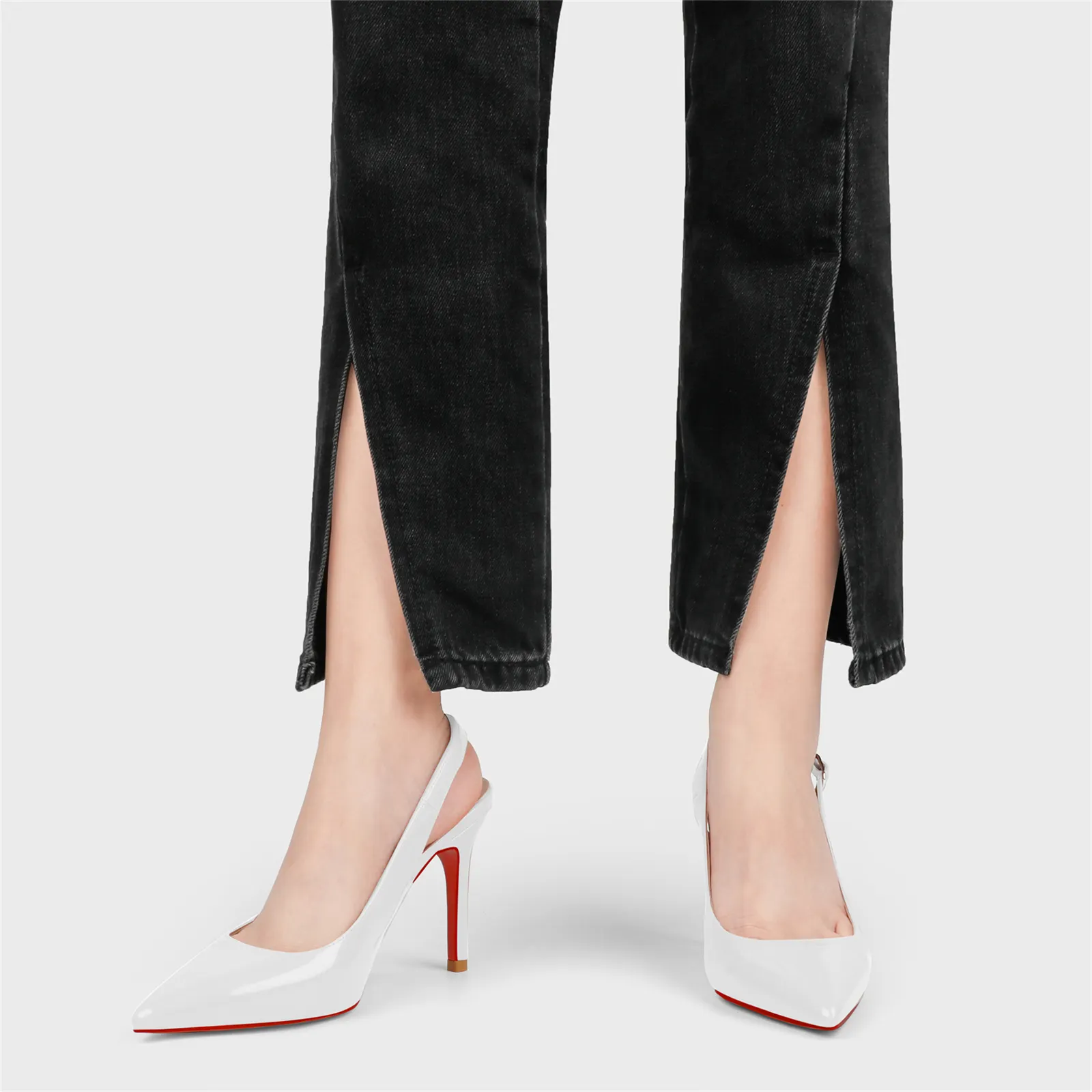 90mm Women's Pointed Toe Slingback Heels Red Bottoms Pumps Comfortable Dress Shoes-vocosishoes
