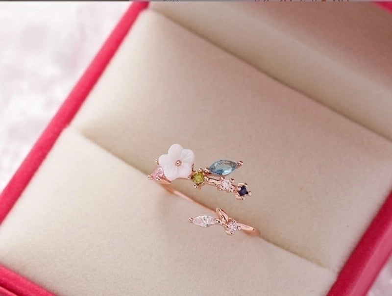 Minimalist Flower Copper Inlay Zircon Rings