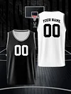 Customizable Polyester Basketball Tank Top, Breathable & Washable, Scoop Neck, Sleeveless, Knit Fabric, 210g/m&sup2;, for Sports & Casual Wear, Adult - Black & White