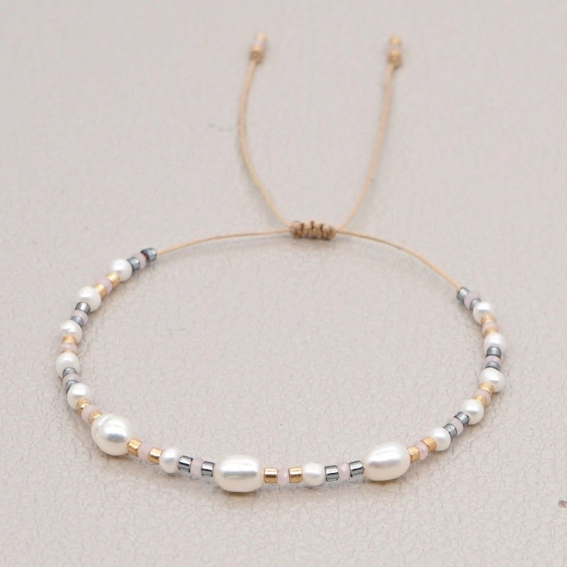 Minimalist Geometric Imitation Pearl Rope Drawstring Bracelets