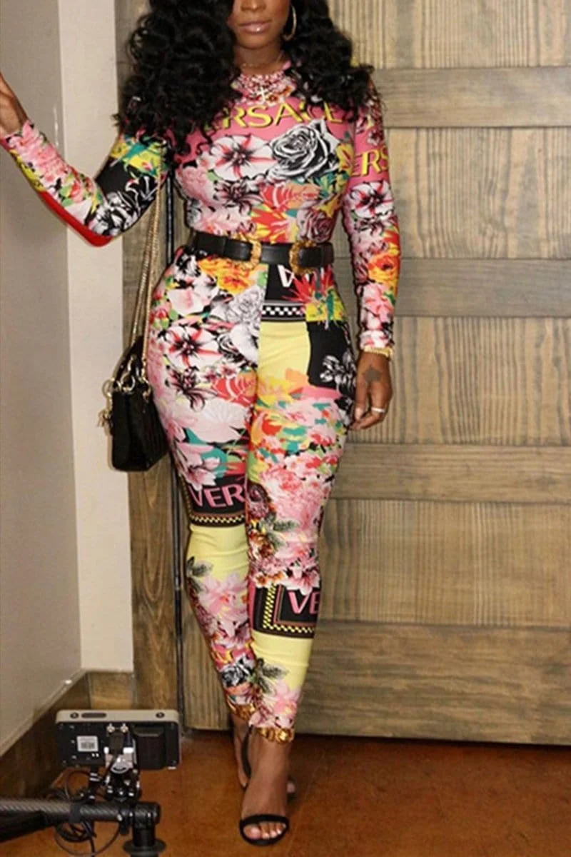 Fashion Casual Printing Long Sleeve Jumpsuit