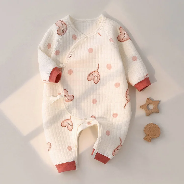 HAPPY Newborn Baby Heart Dots Kimono Romper