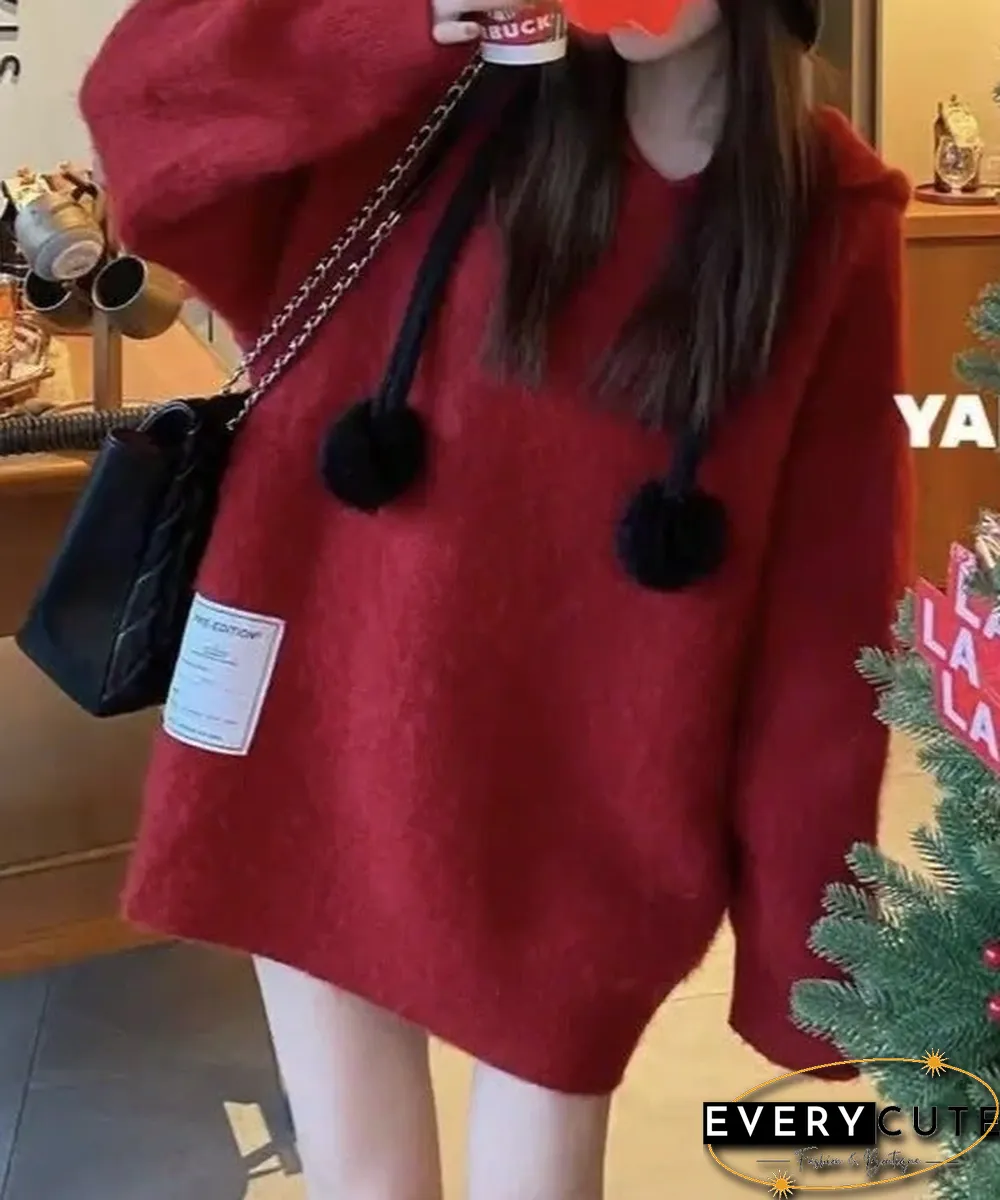 Hooded Red Sweater Lazy Long Sweater In The Wind