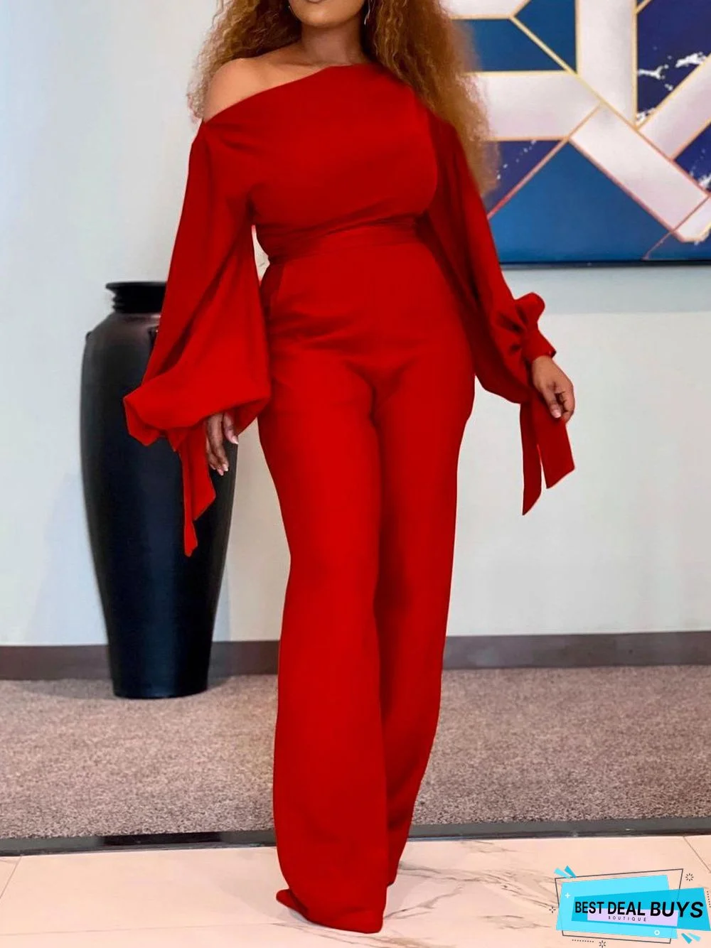 Women's Jumpsuits Casual Off-Shoulder High-Waisted Wide-Leg Jumpsuit