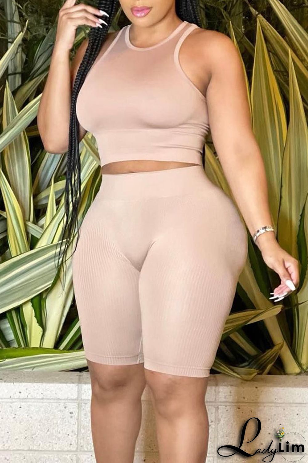 Blue Casual Solid Split Joint O Neck Sleeveless Two Pieces