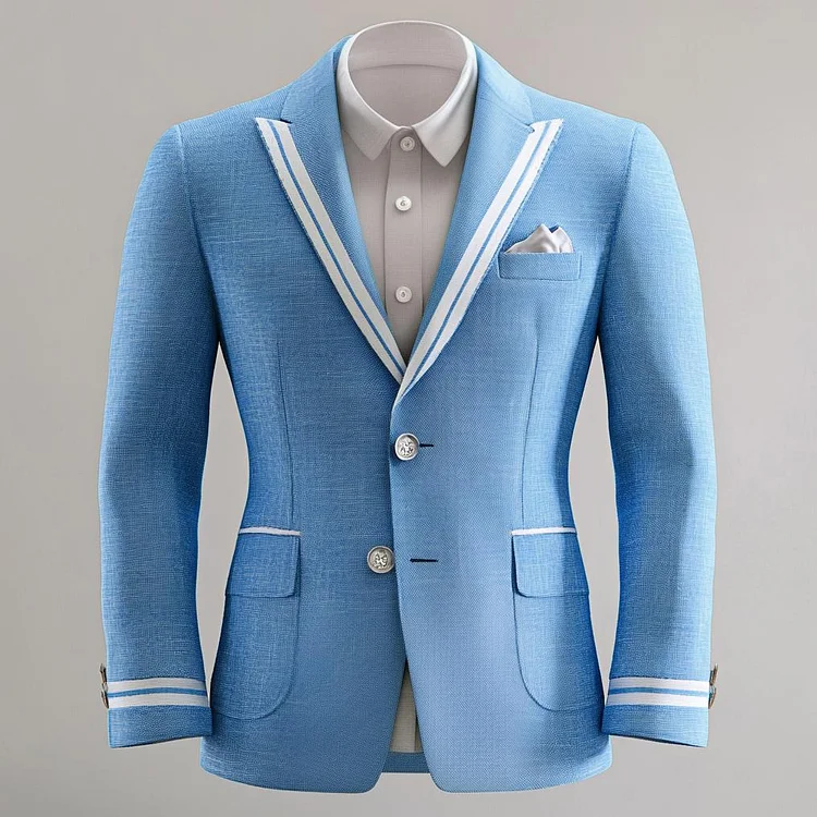 Men's Peaked Lapel Two Button Flap Pocket Contrast Stripes Long Sleeve Blazer