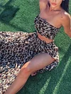 Sexy Leopard Print Bandeau Top&Split-Side Skirt Two-Piece Suits