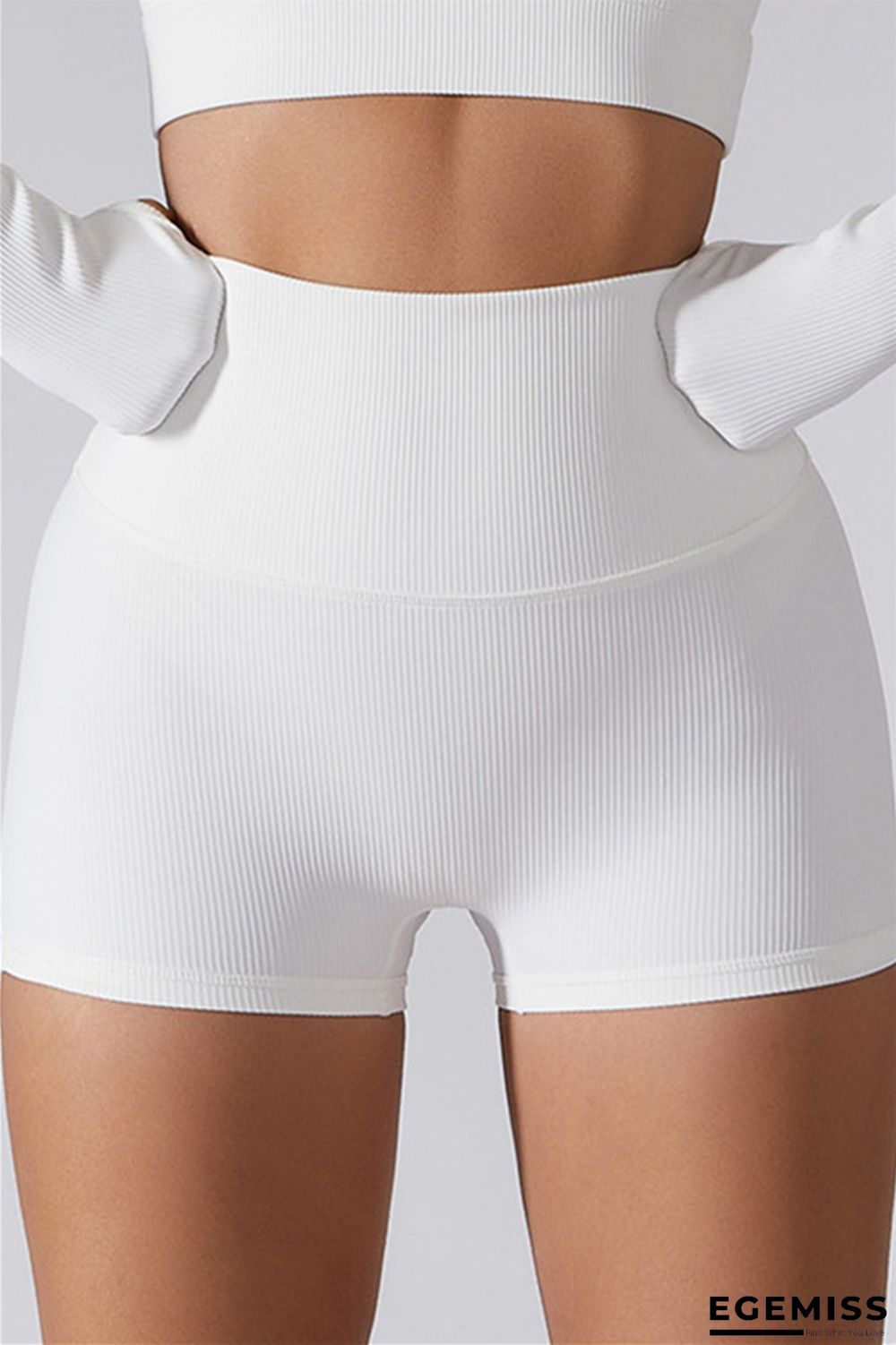 White Fashion Casual Sportswear Solid Patchwork Tight High Waist Shorts | EGEMISS