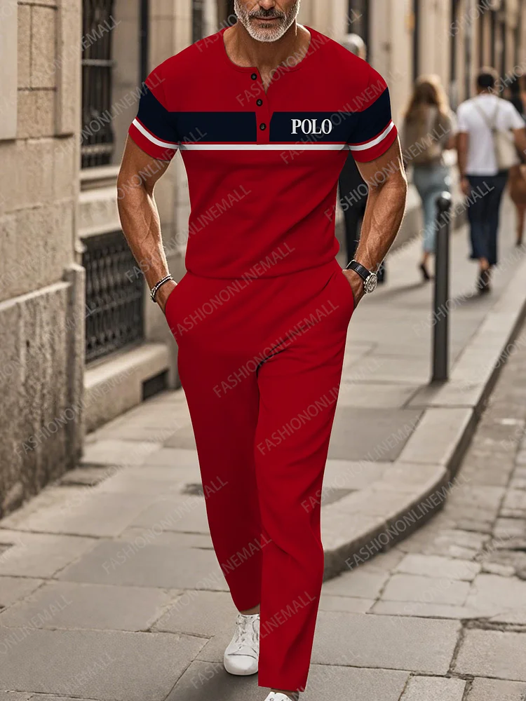 Men's casual striped short sleeved pants set