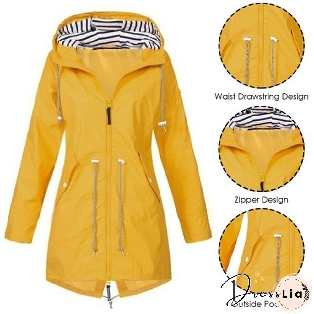 Women Fashion All Seasons Outdoor Waterproof Rain Jacket Casual Loose Plus Size Hooded Windproof Coat Climbing Windbreaker Jacket S-5XL