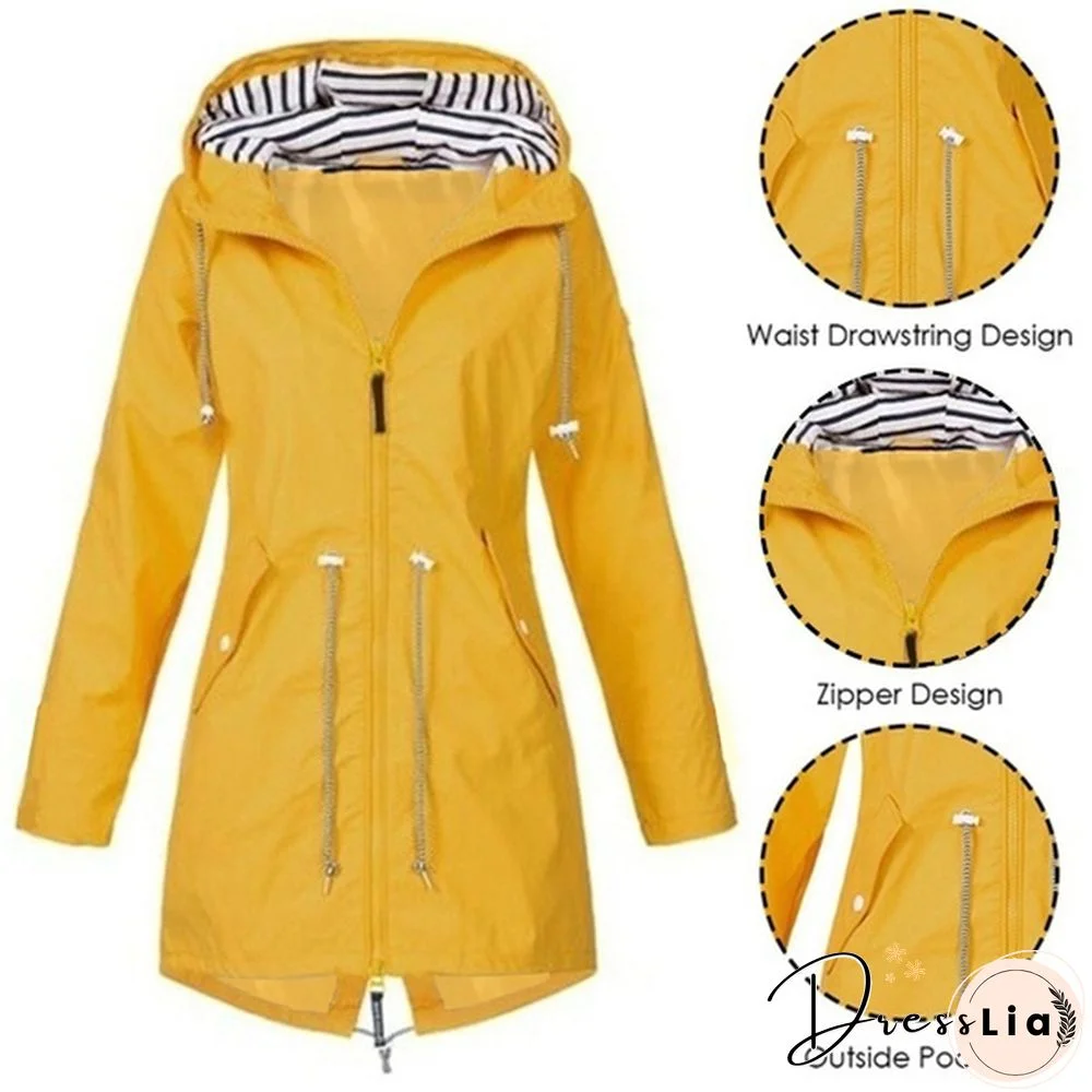 Women Fashion All Seasons Outdoor Waterproof Rain Jacket Casual Loose Plus Size Hooded Windproof Coat Climbing Windbreaker Jacket S-5XL
