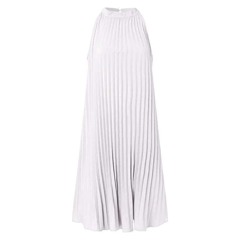 Elegant Satin Slik Dress Women Sexy Sleeveless Stand Collar Evening Party Long Dresses 2022 VONDA  Beach Sundress Casual Vestido