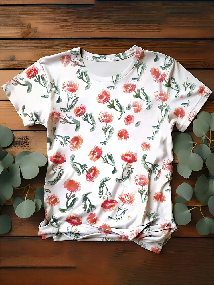 Women's Floral Art Round Neck T-Shirt socialshop