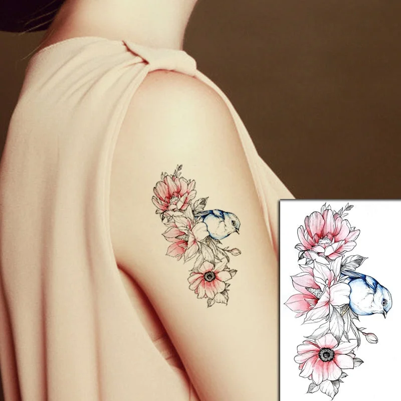 Sketch Rose Flowers Waterproof Temporary Tattoo Sticker Hand Lines Design Fake Tattoos Flash Tatoos Arm Chest Body Art for Women