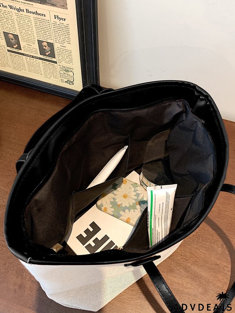 Contrast Binding Canvas Tote Bag