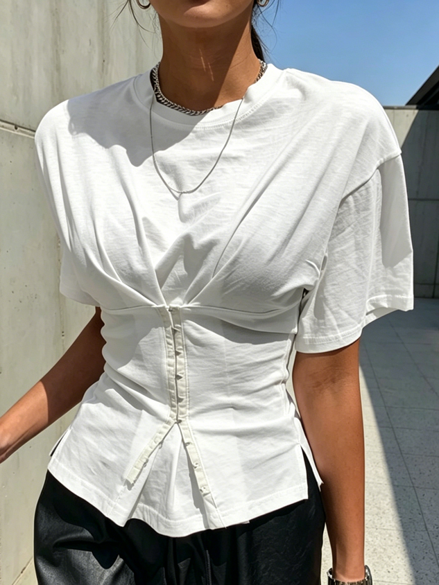 Casual Plain Button Detail T-shirt mysite idetrend