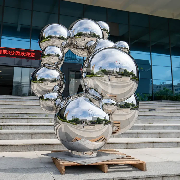 Stainless steel polished metal sphere sculpture