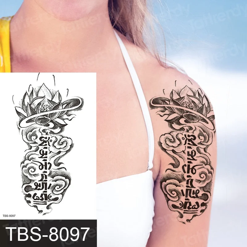 temporary tattoos men women arm shoulder tattoos sleeve traibal wolf owl scorpion male tattoos sticker black henna decal