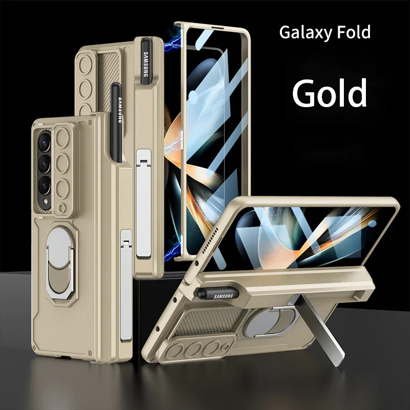 Applicable To Samsung Z Fold 3/4/5Slide Rail Lens Cover Push Window 2-In-1 Ring Holder Folding Phone Case