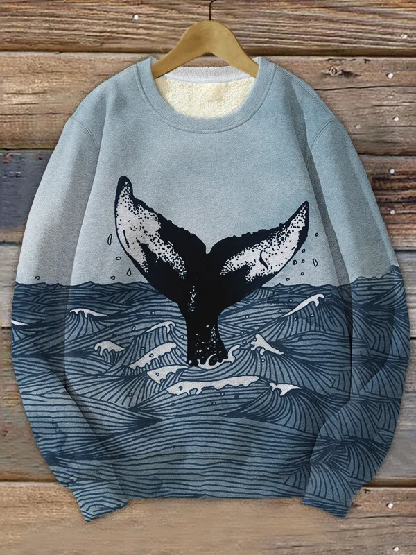 Men's Ocean Lover Whale Tail Sea Wave Art Print Sweatshirt