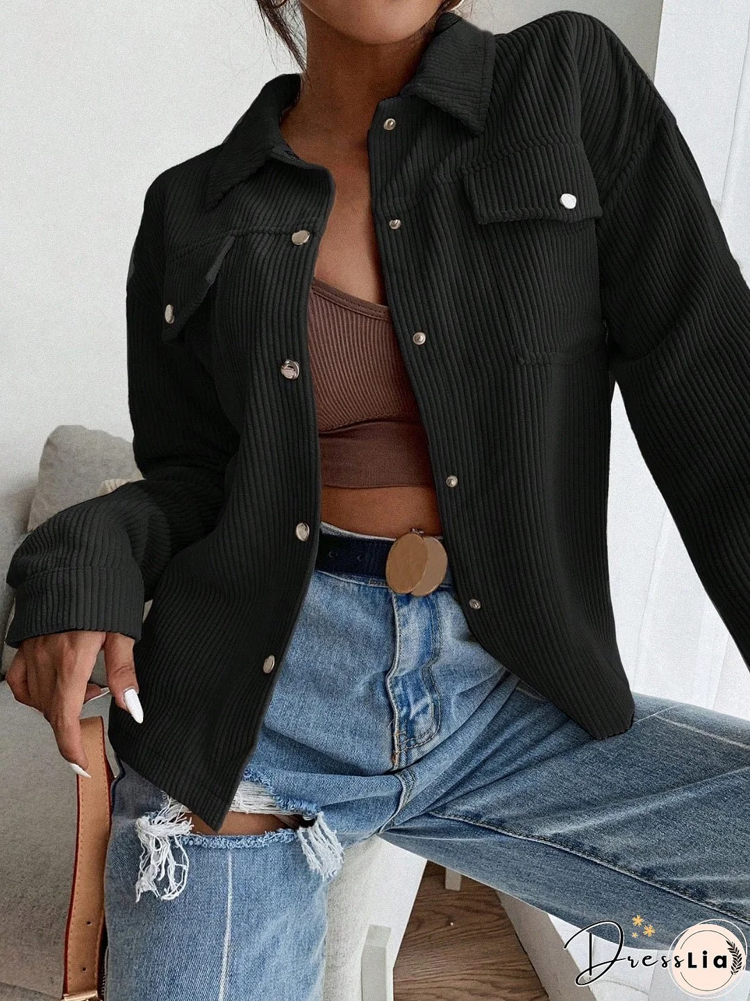 Honey Pocketed Collared Neck Snap Down Jacket