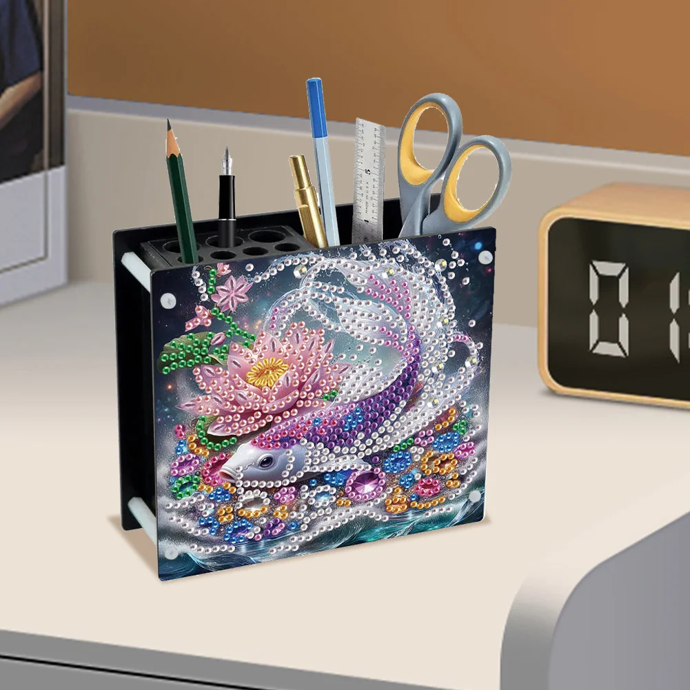 DIY Acrylic Fish Special Shape Diamond Painting Pen Holder for Home Study