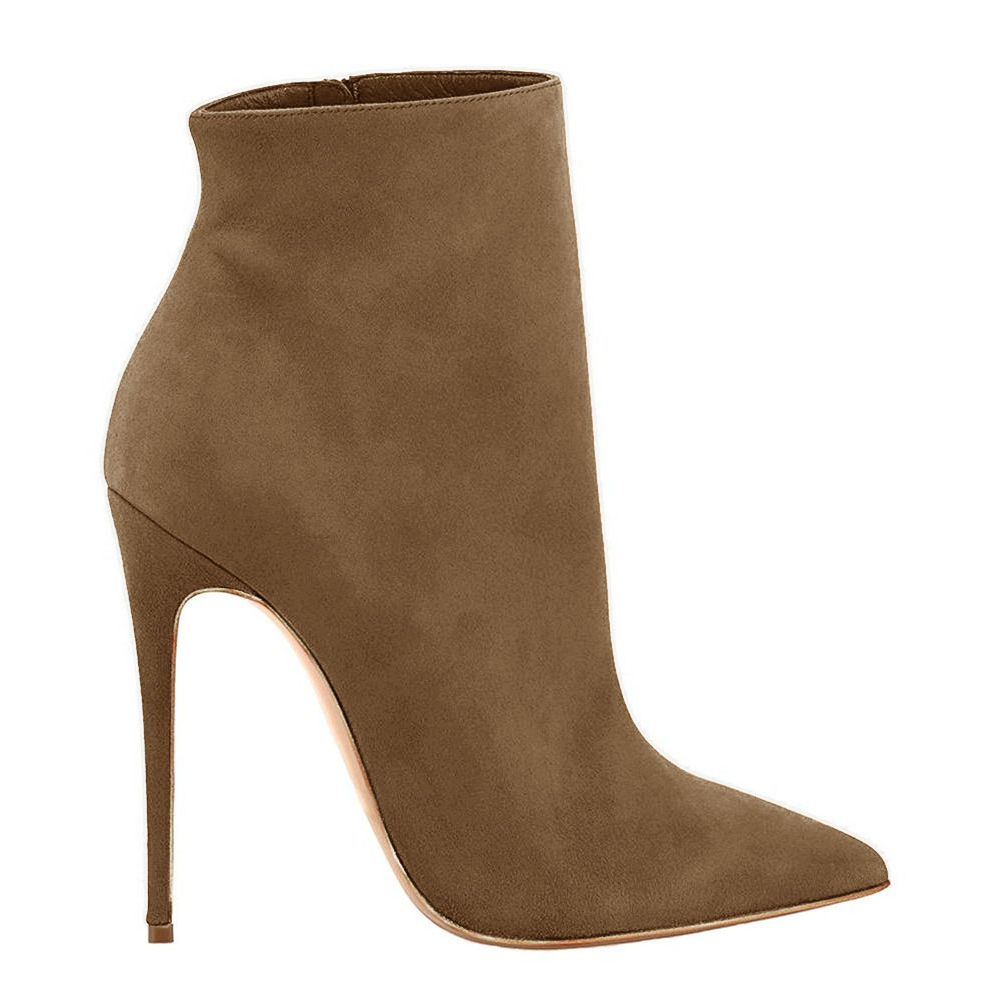 Women's Ankle Boots Closed Pointed Toe Stilettos Brown Booties-vocosishoes