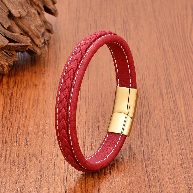 Minimalist Classic Style Commute Solid Color 316L Stainless Steel Leather Rope Unisex Bracelets